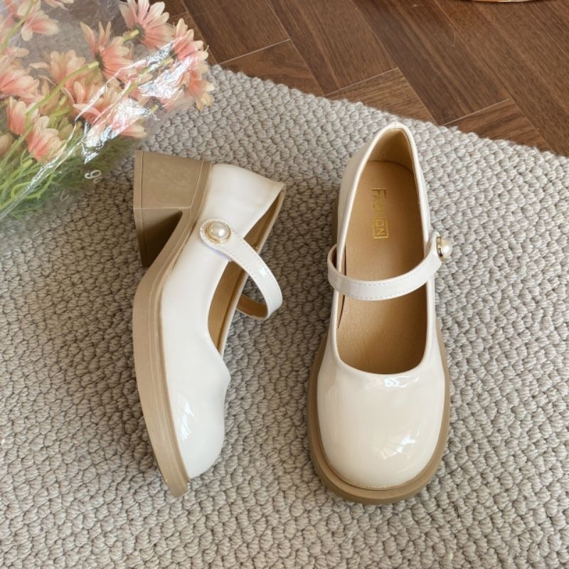 Giày búp bê nữ da bóng lolita đính ngọc tăng chiều cao 5cm mã 323