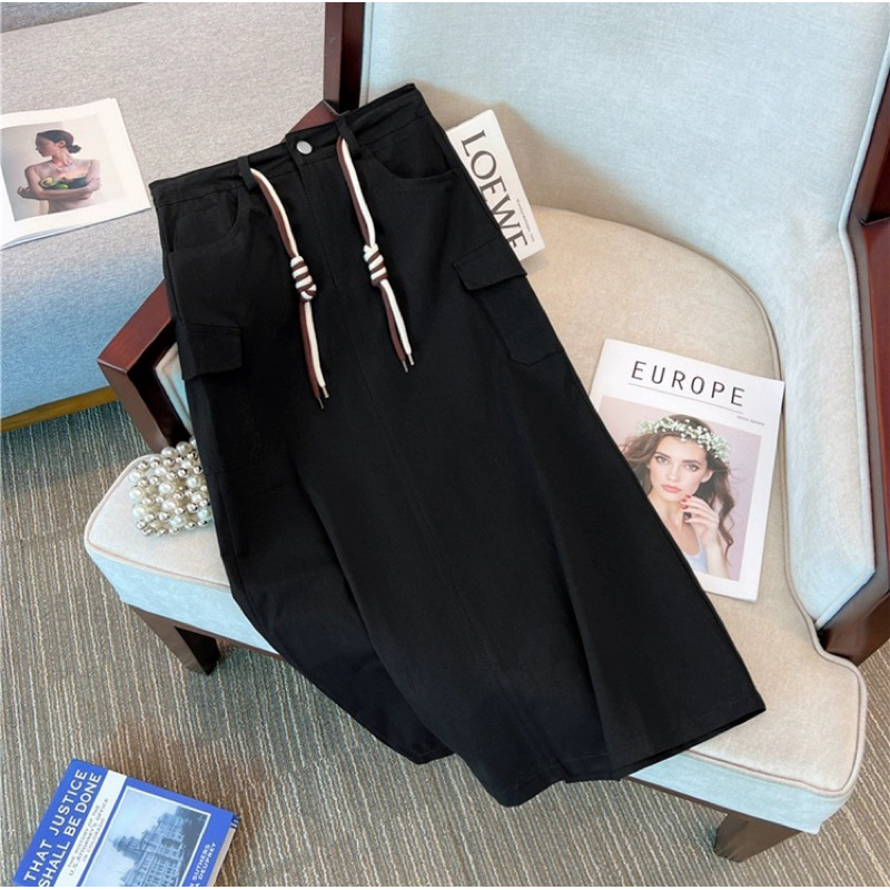 Chân Váy Kaki Dáng Dài Túi Hộp Lưng Cao Thời Trang Cá Tính Trẻ Trung Năng Động - Nhím Xù Shop