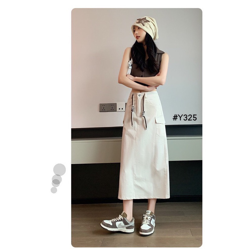 Chân Váy Kaki Dáng Dài Túi Hộp Lưng Cao Thời Trang Cá Tính Trẻ Trung Năng Động - Nhím Xù Shop
