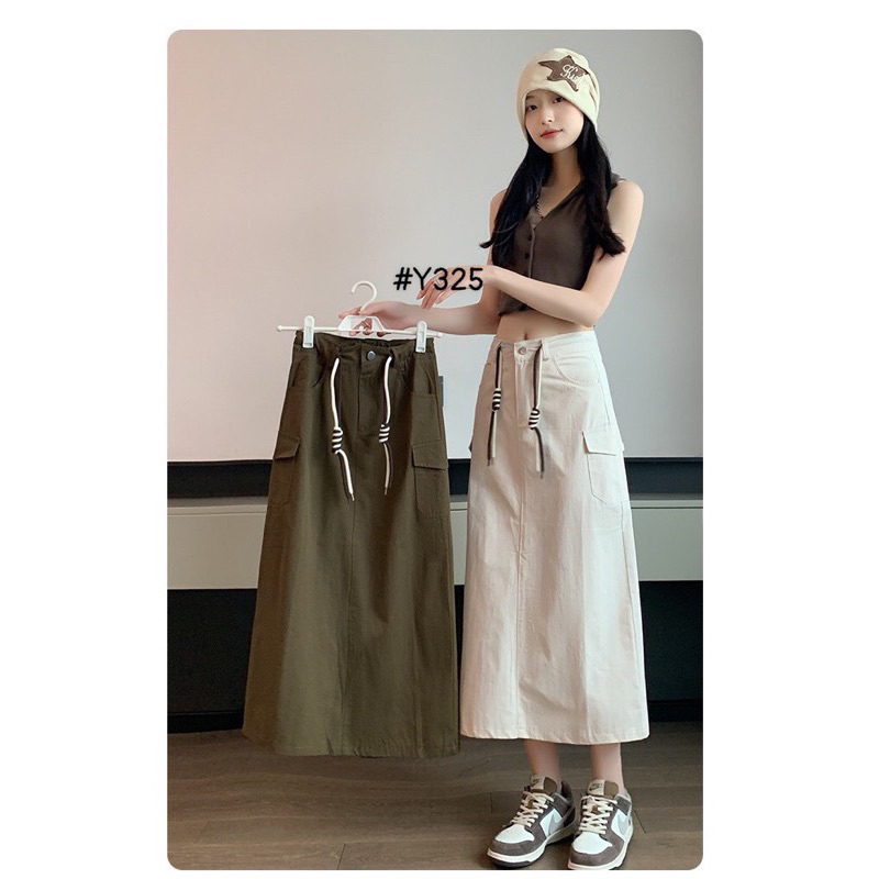 Chân Váy Kaki Dáng Dài Túi Hộp Lưng Cao Thời Trang Cá Tính Trẻ Trung Năng Động - Nhím Xù Shop