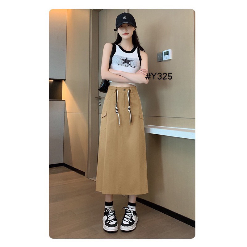 Chân Váy Kaki Dáng Dài Túi Hộp Lưng Cao Thời Trang Cá Tính Trẻ Trung Năng Động - Nhím Xù Shop