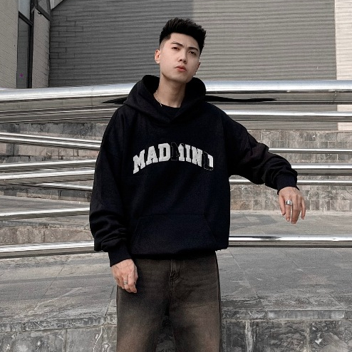 Áo Hoodie Tay Dài Thêu Chữ, Nỉ Bông Ripped Logo Hoodie - Màu Đen, CaCao , Rêu
