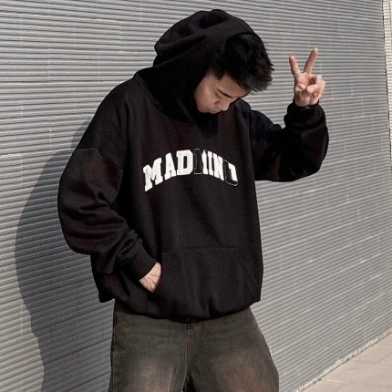 Áo Hoodie Tay Dài Thêu Chữ, Nỉ Bông Ripped Logo Hoodie - Màu Đen, CaCao , Rêu