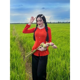 BỘ BÀ BA TRƠN CỔ TRÒN TAY DÀI LỤA MANGO CAO CẤP