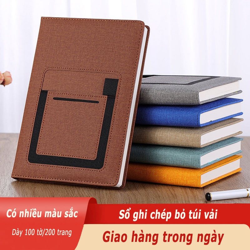 Notepad, sổ tay kinh doanh sáng tạo B5/A5 có túi đựng điện thoại di động, bìa vải đơn giản để hạch toán và ghi chép