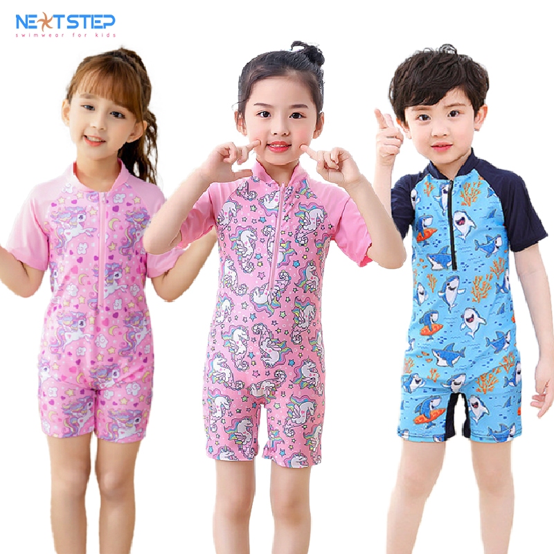 Đồ bơi bé gái đồ bơi bé trai liền thân ngắn tay size từ 14kg đến 30kg