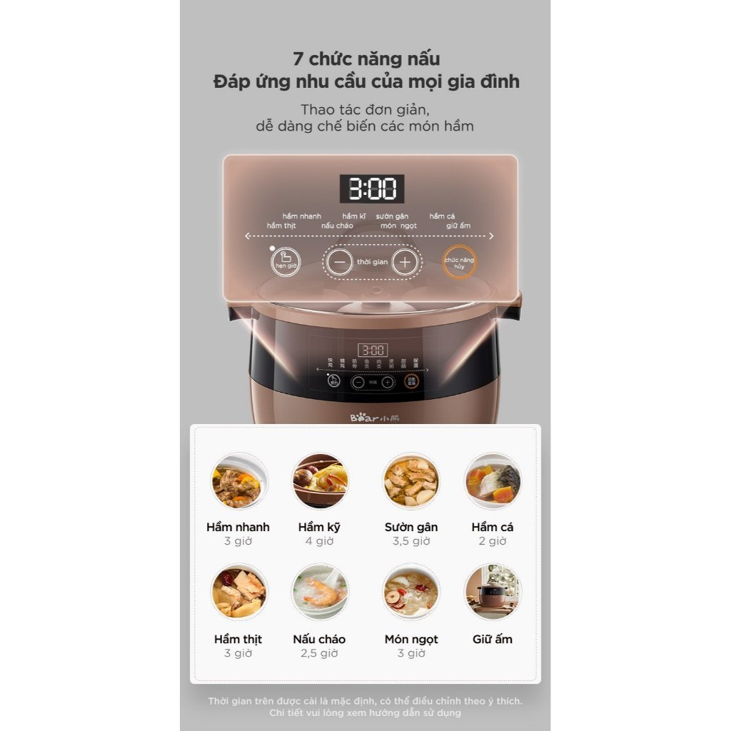 Nồi Nấu Chậm Đa Năng Tử Sa Bear DDZ-B45Z1 Dung Tích 4.5L | Hàng Chính Hãng | Bảo Hành 18T | Mimax Store