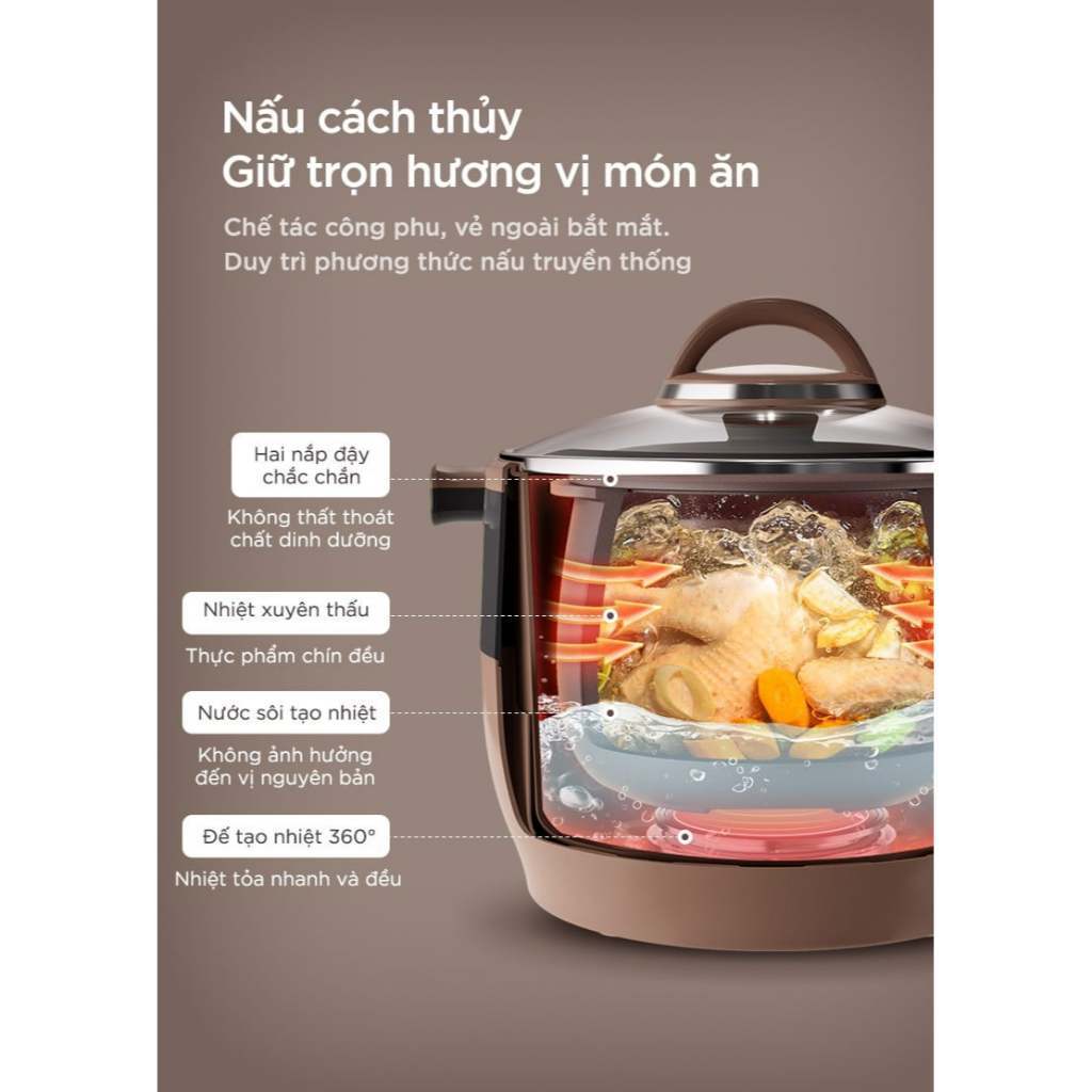 Nồi Nấu Chậm Đa Năng Tử Sa Bear DDZ-B45Z1 Dung Tích 4.5L | Hàng Chính Hãng | Bảo Hành 18T | Mimax Store