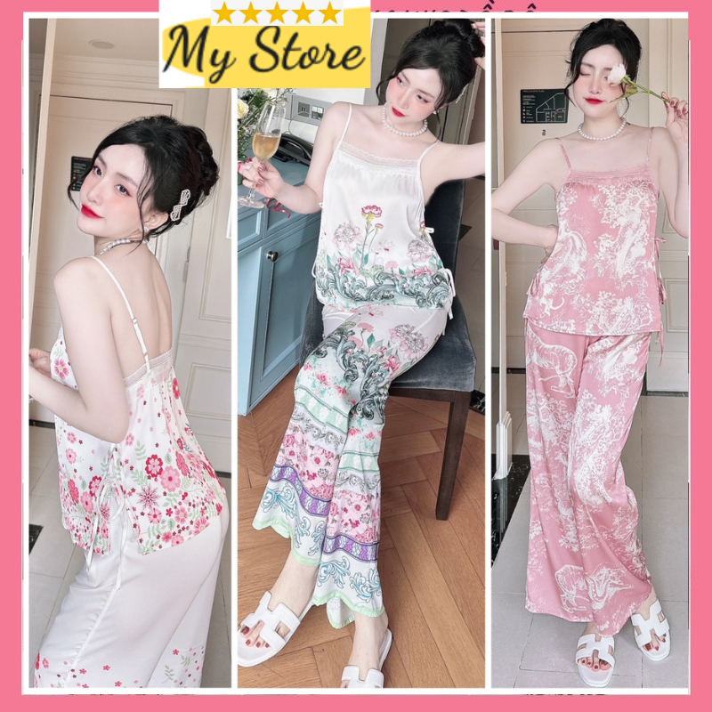 Đồ ngủ 2 dây quần dài pyjama nữ dễ thương vải lụa latin loại 1 giá rẻ freesize dưới 60kg My Store
