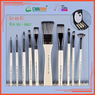Bộ cọ nylon 10 món cao cấp ,set cọ vẽ màu nước, acrylic 3D, sơn dầu nghệ thuật kèm túi và bảng pha màu