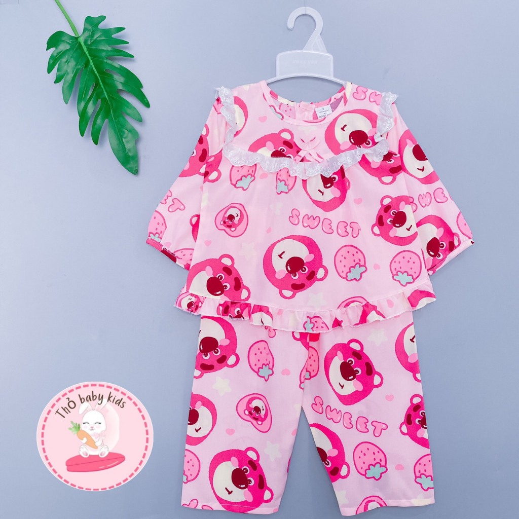 Bộ dài tay quần dài bé gái, bộ lanh dài, bộ tole dài tiểu thư cổ bèo bé gái thỏ baby kids