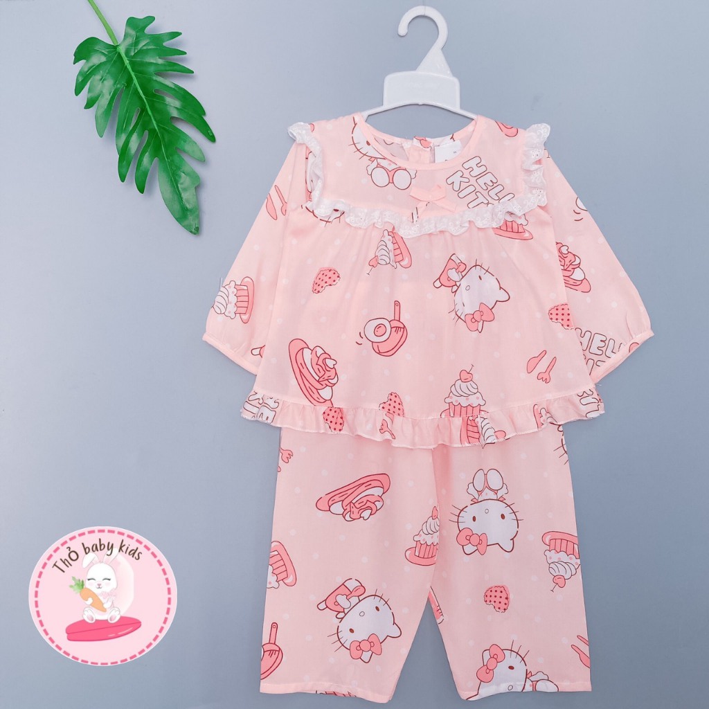 Bộ dài tay quần dài bé gái, bộ lanh dài, bộ tole dài tiểu thư cổ bèo bé gái thỏ baby kids