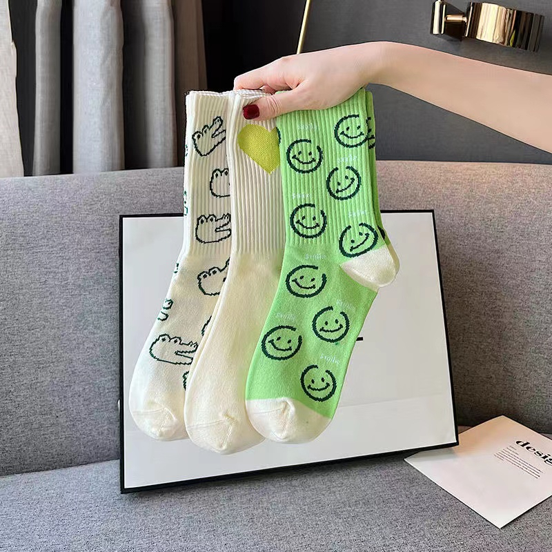 Tất cổ cao, COMBO 5 đôi Vớ nữ cotton thoáng khí dễ thương cao cổ giữ ấm mùa đông unisex