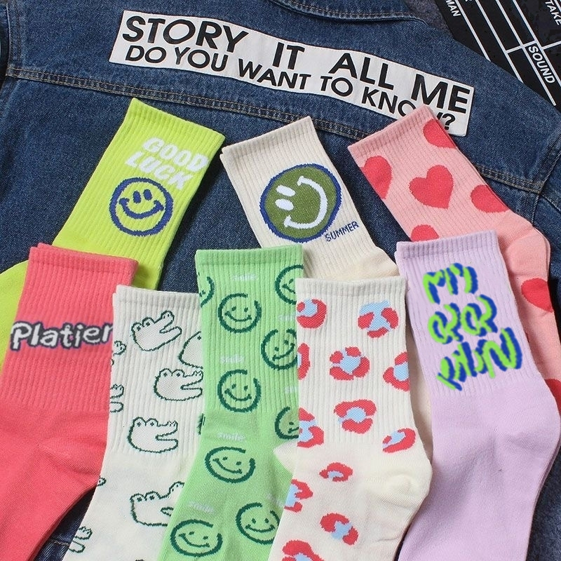 Tất cổ cao, COMBO 5 đôi Vớ nữ cotton thoáng khí dễ thương cao cổ giữ ấm mùa đông unisex