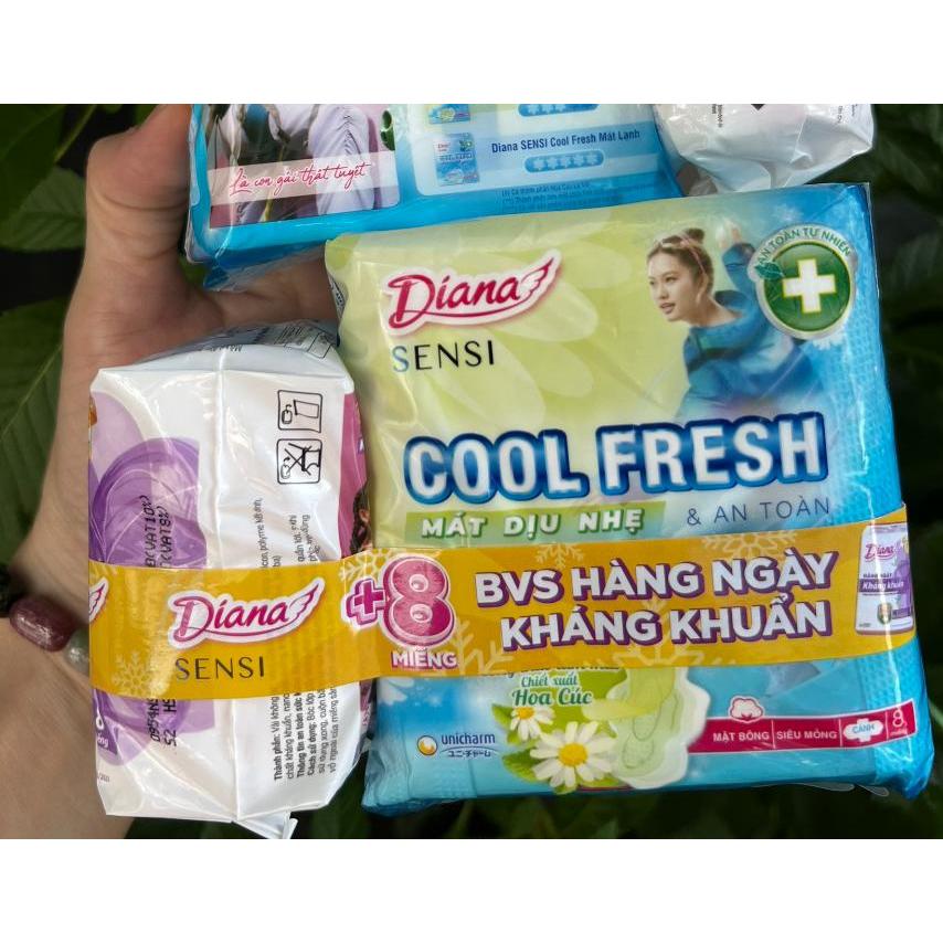 Băng Vệ Sinh Diana Sensi Cool Fresh HOA CÚC Mát Dịu Siêu Mỏng Cánh 8 miếng/gói