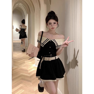 [Sẵn + Hoả tốc] 𝐍𝐚𝐢𝐢.𝐨𝐫𝐝𝐞𝐫 | Đầm len tăm trễ vai cổ bẻ kèm thắt lưng N101