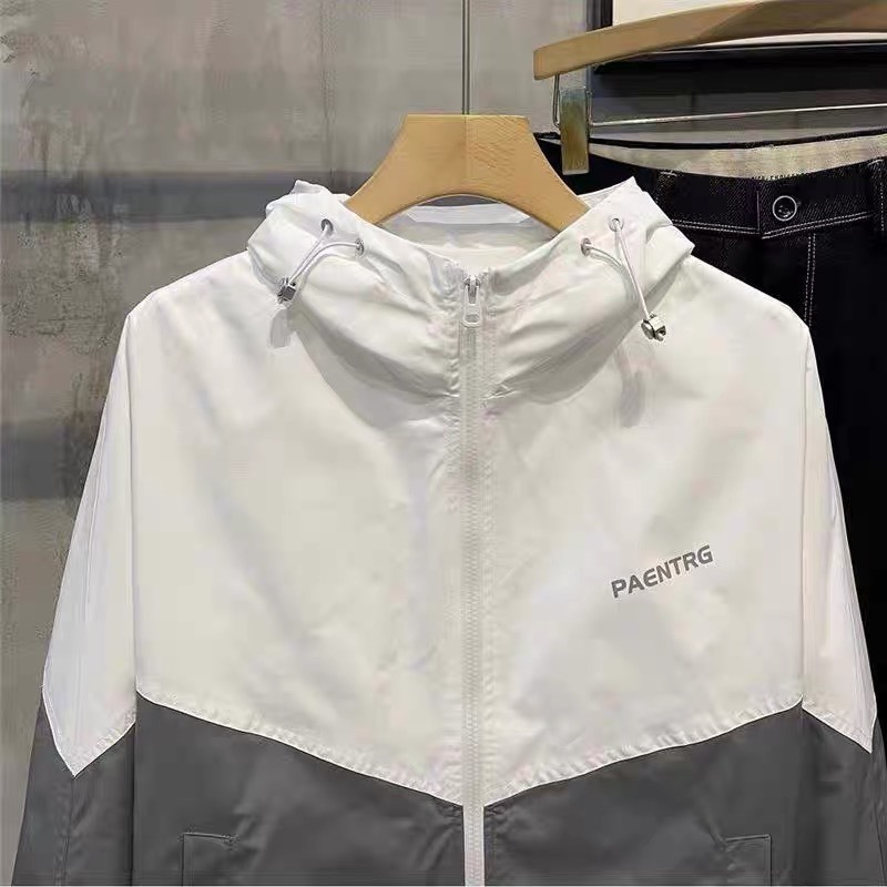 Áo khoác nam chất dù 2 lớp King168, màu trắng đen phối màu phong cách trẻ trung AKD100