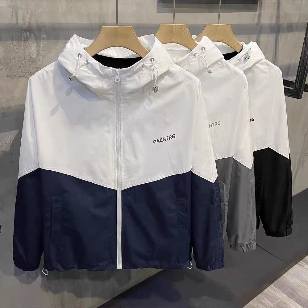 Áo khoác nam chất dù 2 lớp King168, màu trắng đen phối màu phong cách trẻ trung AKD100