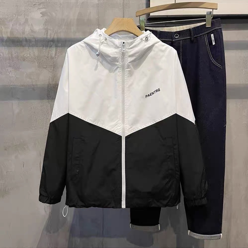 Áo khoác nam chất dù 2 lớp King168, màu trắng đen phối màu phong cách trẻ trung AKD100