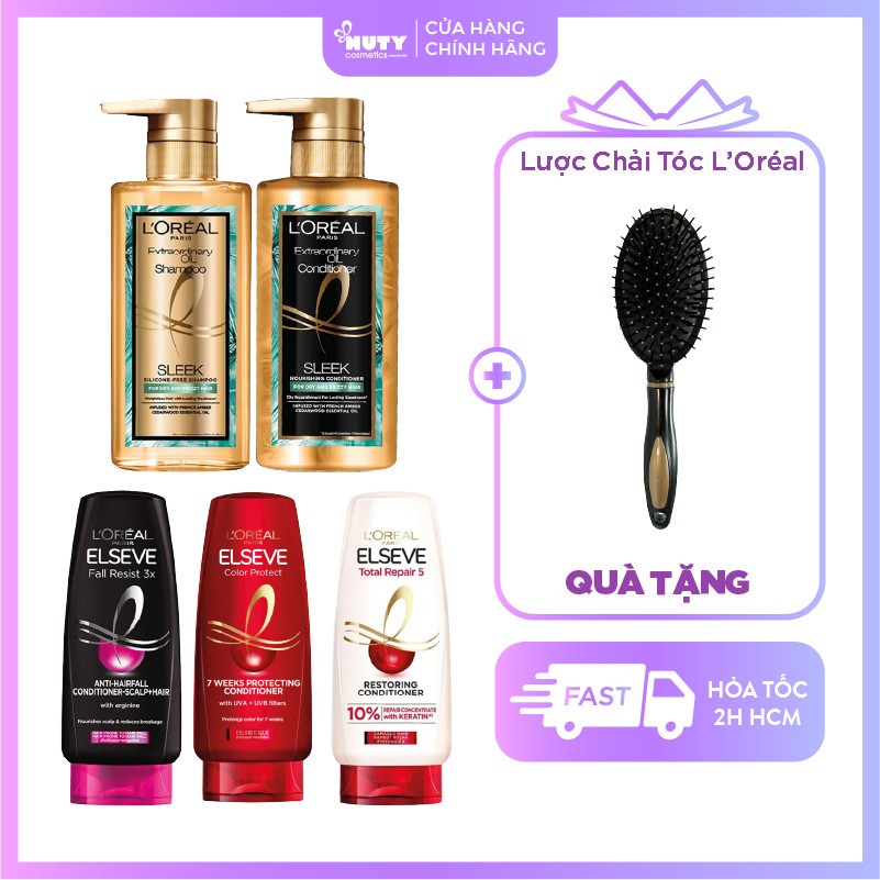 Bộ Gội Xả L'Oreal Paris Dưỡng Tóc Suôn Mượt Cao Cấp Extraordinary Oil Sleek Silicone-Free (440ml/chai)