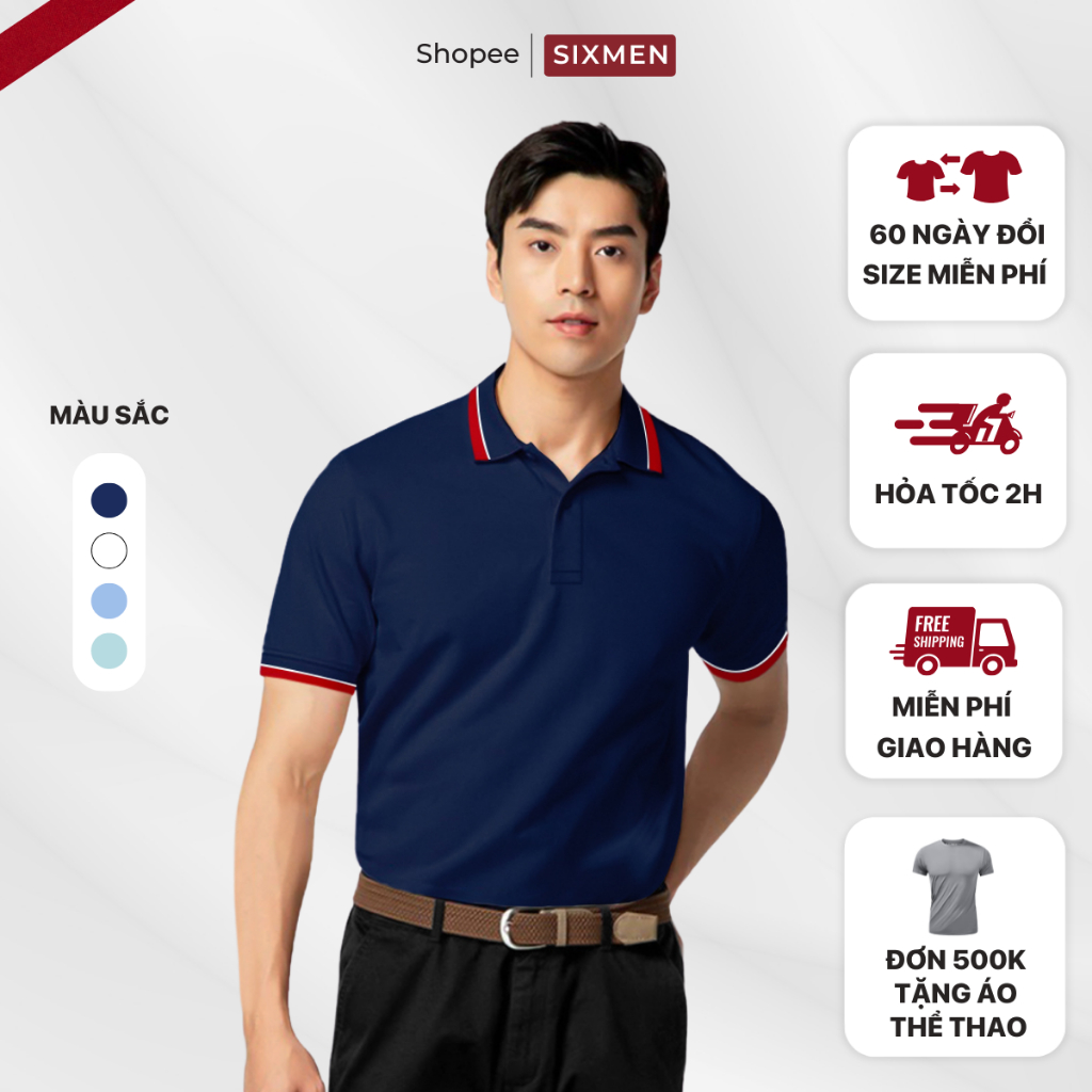 Áo thun Polo nam cao cấp có cổ bẻ SIXMEN 2RIM - vải cotton thoáng mát, thanh lịch