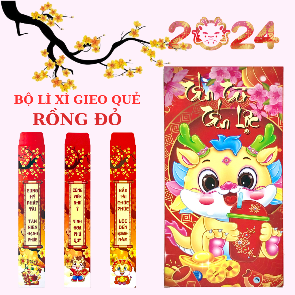 Lì xì gieo quẻ tết 2024 Giáp Thìn mẫu Rồng Đỏ may mắn