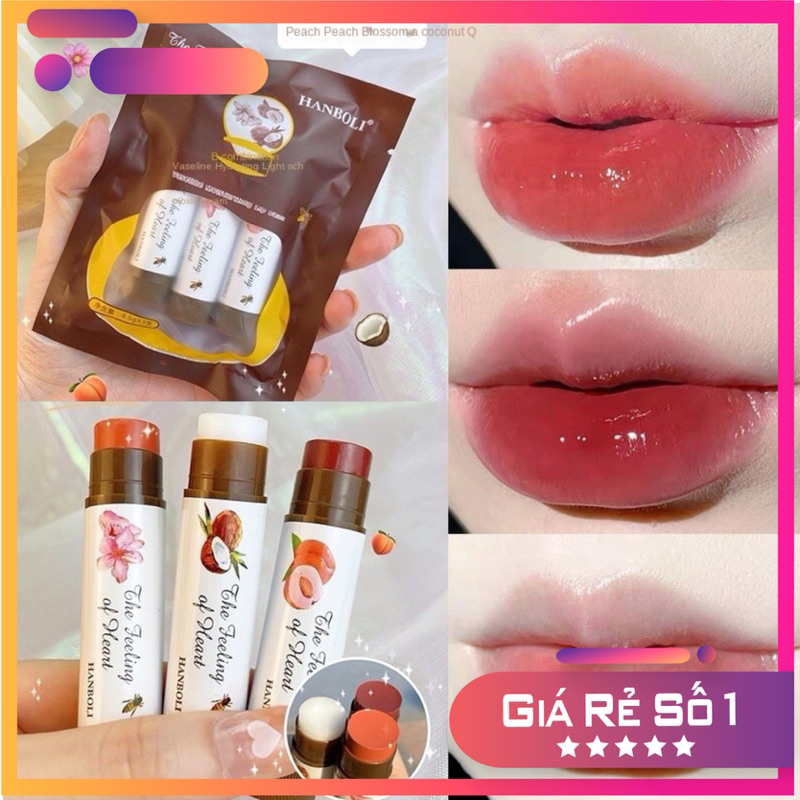 Set 3 son dưỡng môi hương trái cây thơm bóng môi mềm mại,son dưỡng môi khô nứt nẻ