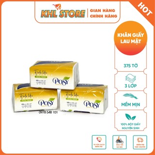 Khăn giấy rút lụa posy 375 tờ/3 lớp, lau mặt siêu mềm mịn