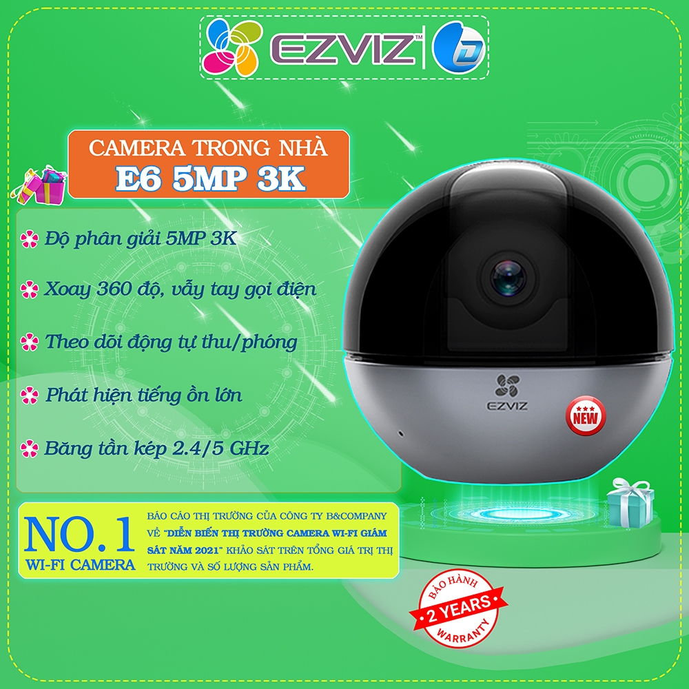 Camera wifi Ezviz E6 5MP 3K siêu nét, xoay 360 độ, đàm thoại, vẫy tay gọi điện