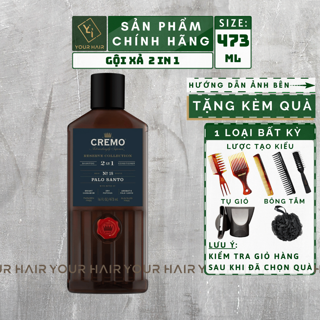 Dầu GỘI & XẢ 2 trong 1 CREMO RESERVE COLLECTION No18 PALO SANTO 2-IN-1 SHAMPOO & CONDITIONER - 473ml