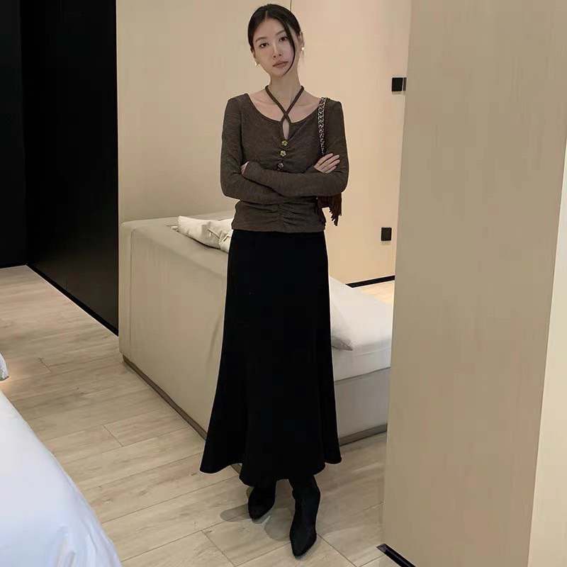 Chân váy dạ dáng dài eo chun co giãn hàng loại 1 chất đẹp