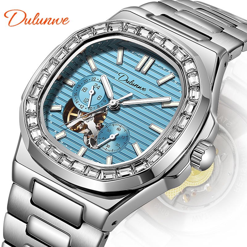 Đồng hồ chính hãng DULUNWE máy cơ Automatic mặt đính đá size 40 chống chày xước , chống nước 30M bảo hành máy 3 năm