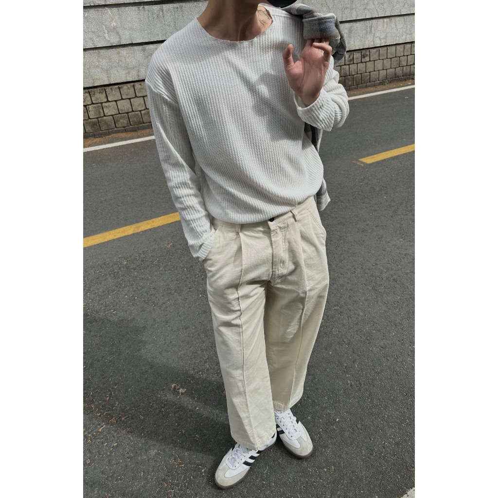 Áo thun tay dài chất linen gân basic