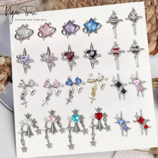 Charm bạc đính đá đủ màu trang trí móng tay ab