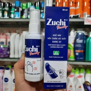 ZUCHI XANH DƯƠNG XỊT KHỬ MÙI HÔI CHÂN HÔI GIÀY - DƯỢC PHẨM HOA LINH - LOẠI BỎ MÙI HÔI ẨM CỦA CHÂN VÀ GIÀY, LƯU HƯƠNG LÂU