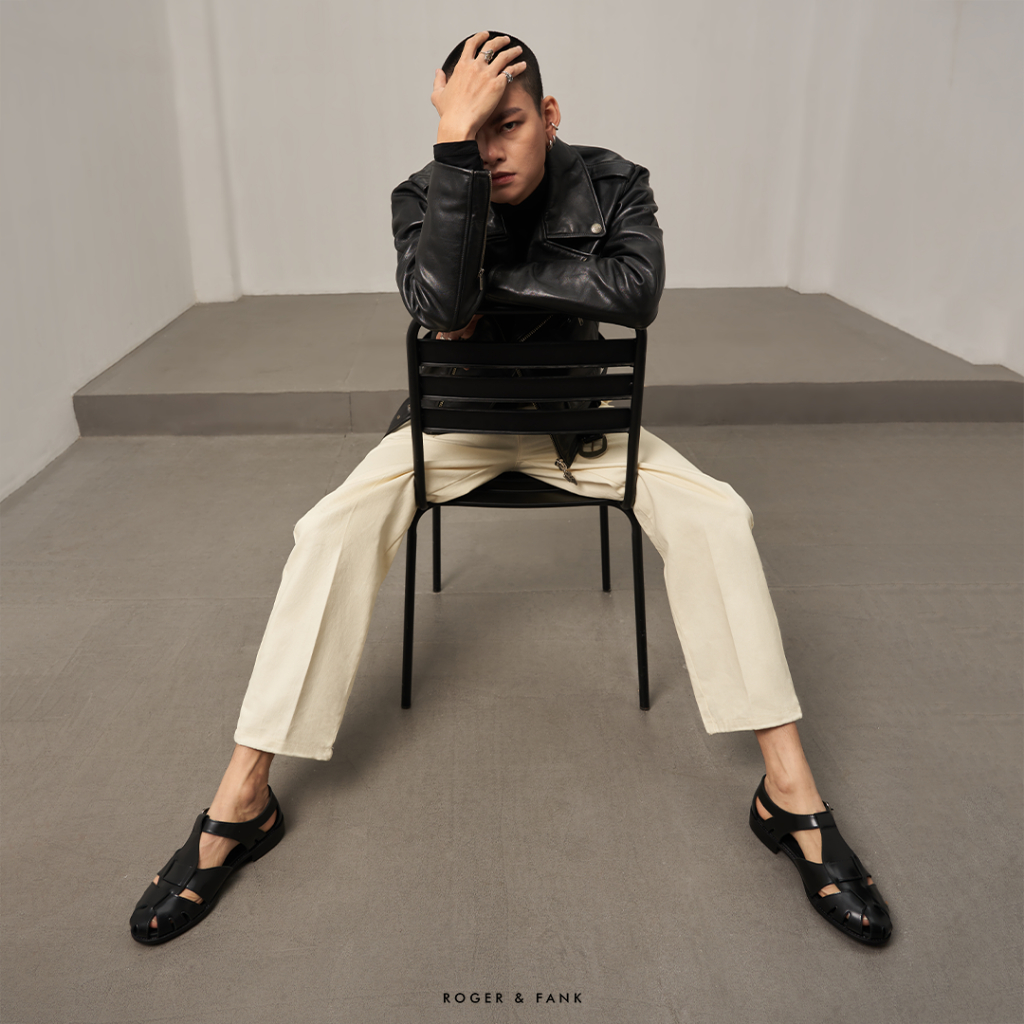 Sandals Nam Quai Ngang Da Bê Cao Cấp Roger & Fank LF868