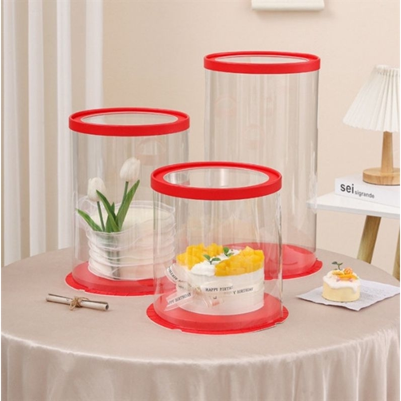Hộp mica trụ tròn 4 tầng đựng bánh kem, hoa, quà tặng