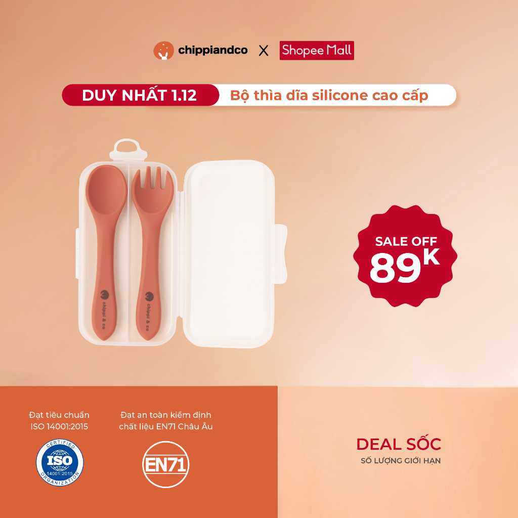 Bộ thìa dĩa ăn dặm silicone cao cấp CHIPPIANDCO kèm hộp đựng