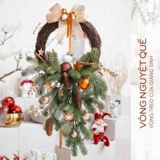  Vòng nguyệt quế giáng sinh treo cửa trang trí noel Vòng noel treo cửa trang trí giáng sinh  thương hiệu BÔNG BY CATT 