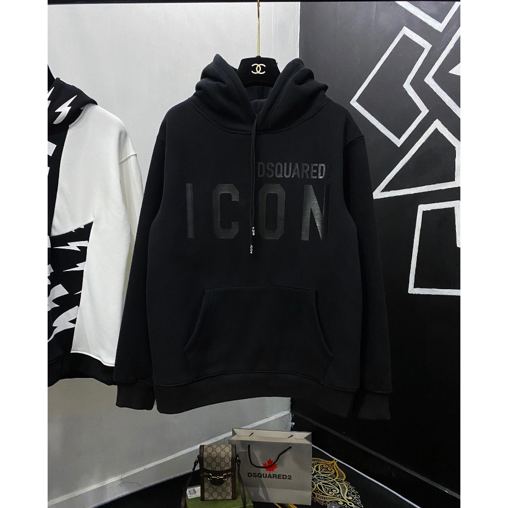 Áo Hoodie DSQ Nam Thêu Logo Chữ Da Siêu Đẹp - Áo Hoodie DSQ Nỉ Bông Thêu Logo Chữ Da Cực Nét