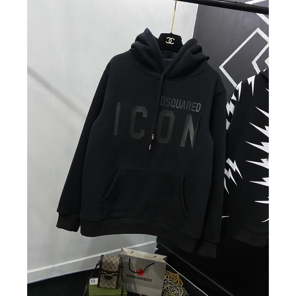 Áo Hoodie DSQ Nam Thêu Logo Chữ Da Siêu Đẹp - Áo Hoodie DSQ Nỉ Bông Thêu Logo Chữ Da Cực Nét