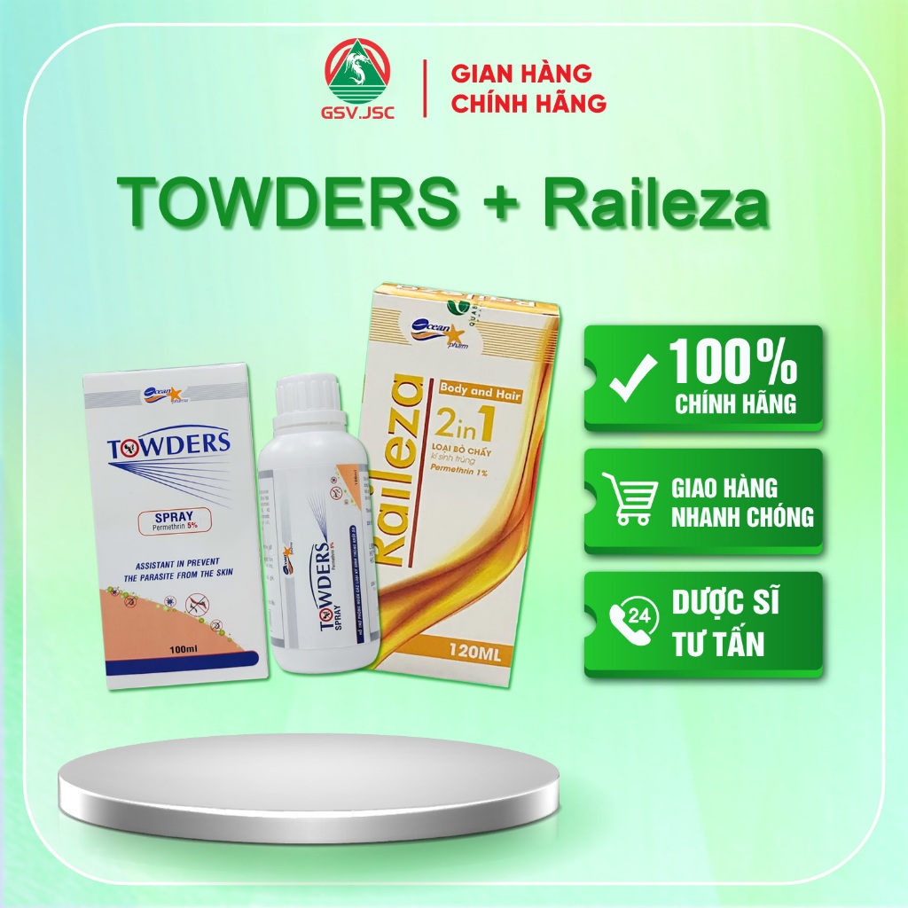 Towders Spray 100ml, Raileza - Combo giảm ngứa ghẻ, chấy rận tối ưu