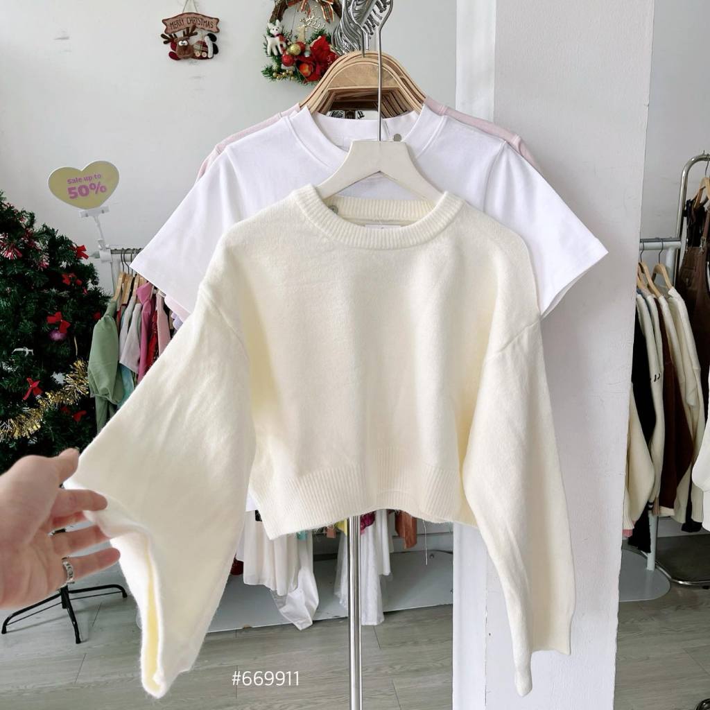 Áo len crop tay dài cổ tròn 669911
