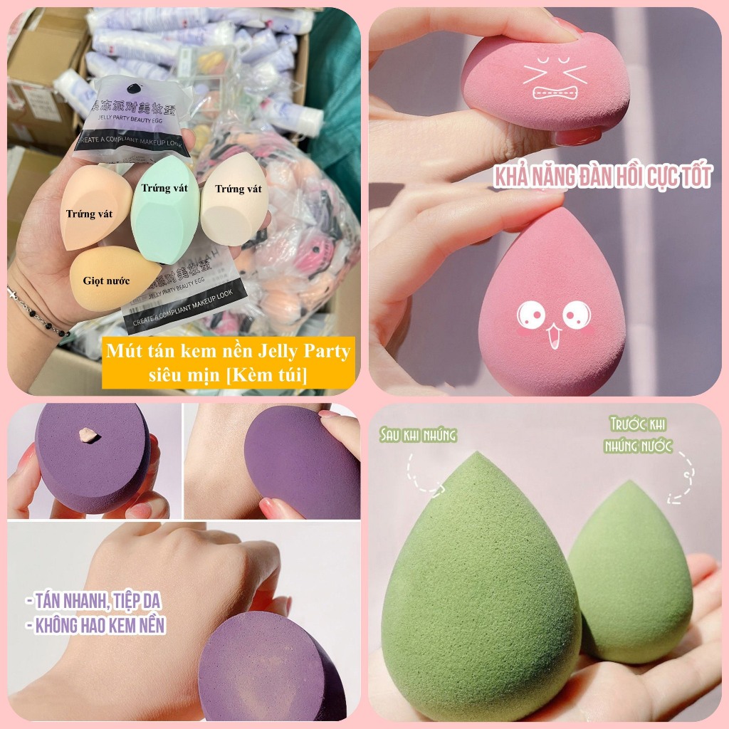 Bông mút tán nền Jelly Party hình Giọt Nước - Trứng Vát - Hồ Lô siêu mịn