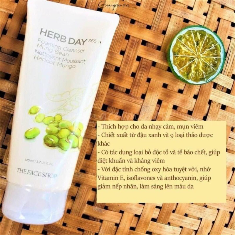 Sữa rửa mặt The Face Shop Herb Day 365 Cleansing Foam TFS SRM làm sạch da sâu 170ml