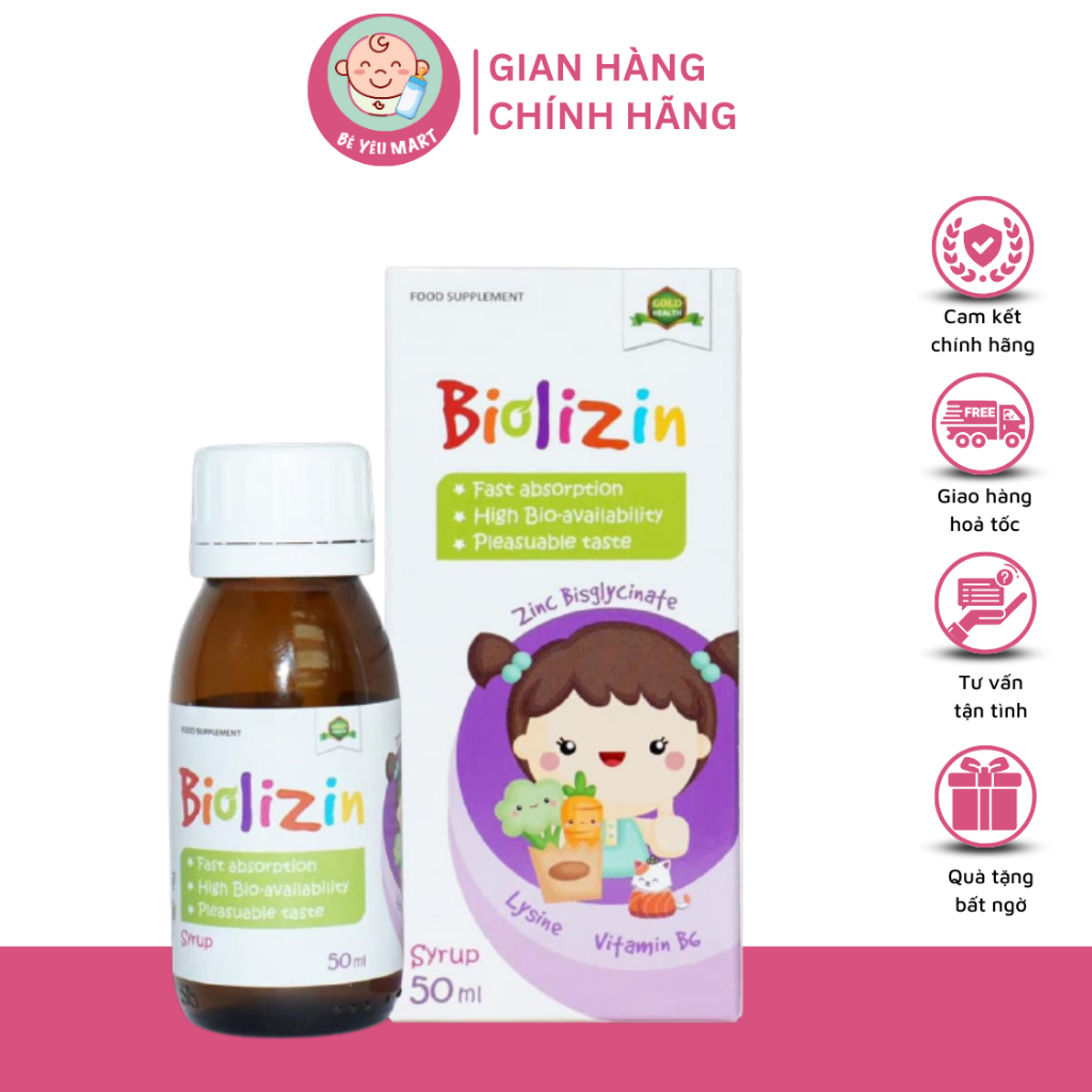 Biolizin Kẽm Hữu Cơ Lysine B6 Giúp Bé Ăn Ngon Tăng Đề Kháng Bổ Sung Kẽm Chai 50ml