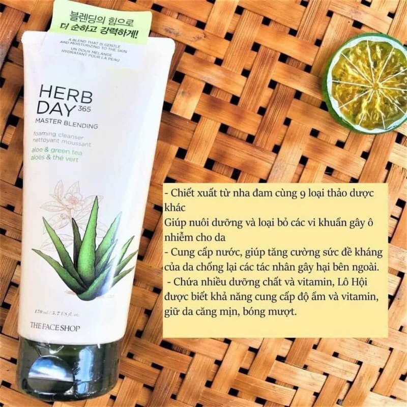 Sữa rửa mặt The Face Shop Herb Day 365 Cleansing Foam TFS SRM làm sạch da sâu 170ml