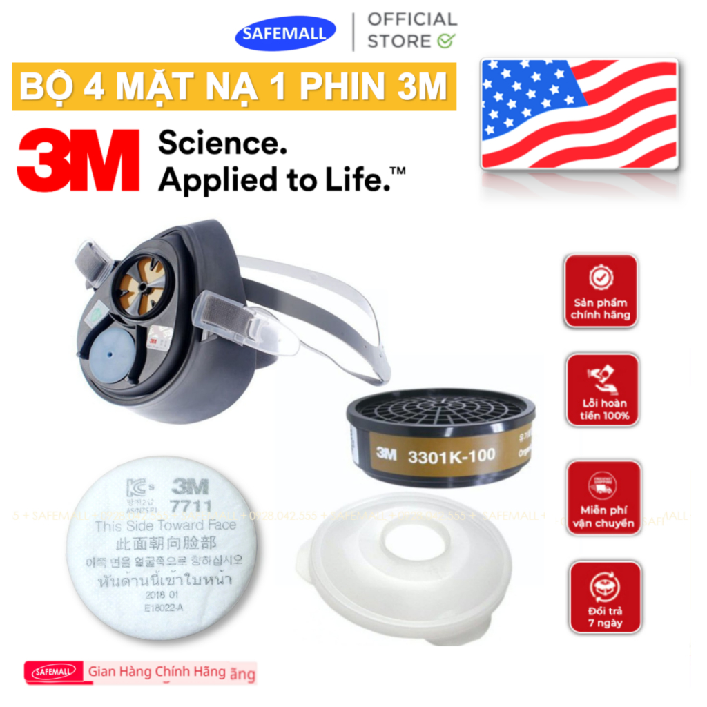 Bộ đủ 4 món mặt nạ phòng độc 3M 3200-3301K-7711-774 - Dùng phun sơn, phun xịt hóa chất - SAFEMALL Chính Hãng