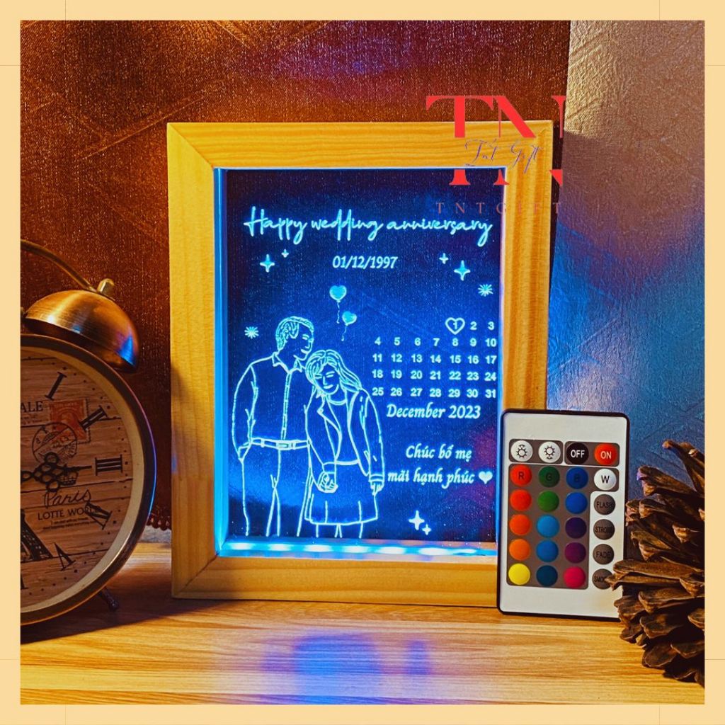 Đèn ngủ led 3D khắc hình dạng line theo yêu cầu, quà tặng tình yêu, kỷ niệm ngày yêu, ngày cưới, sinh nhật, decor phòng