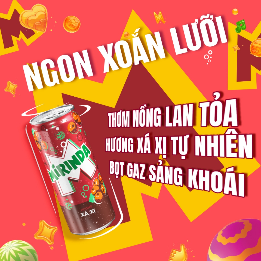 Thùng 24 Lon Nước Ngọt Có Gaz Mirinda Xá Xị (320ml/lon)